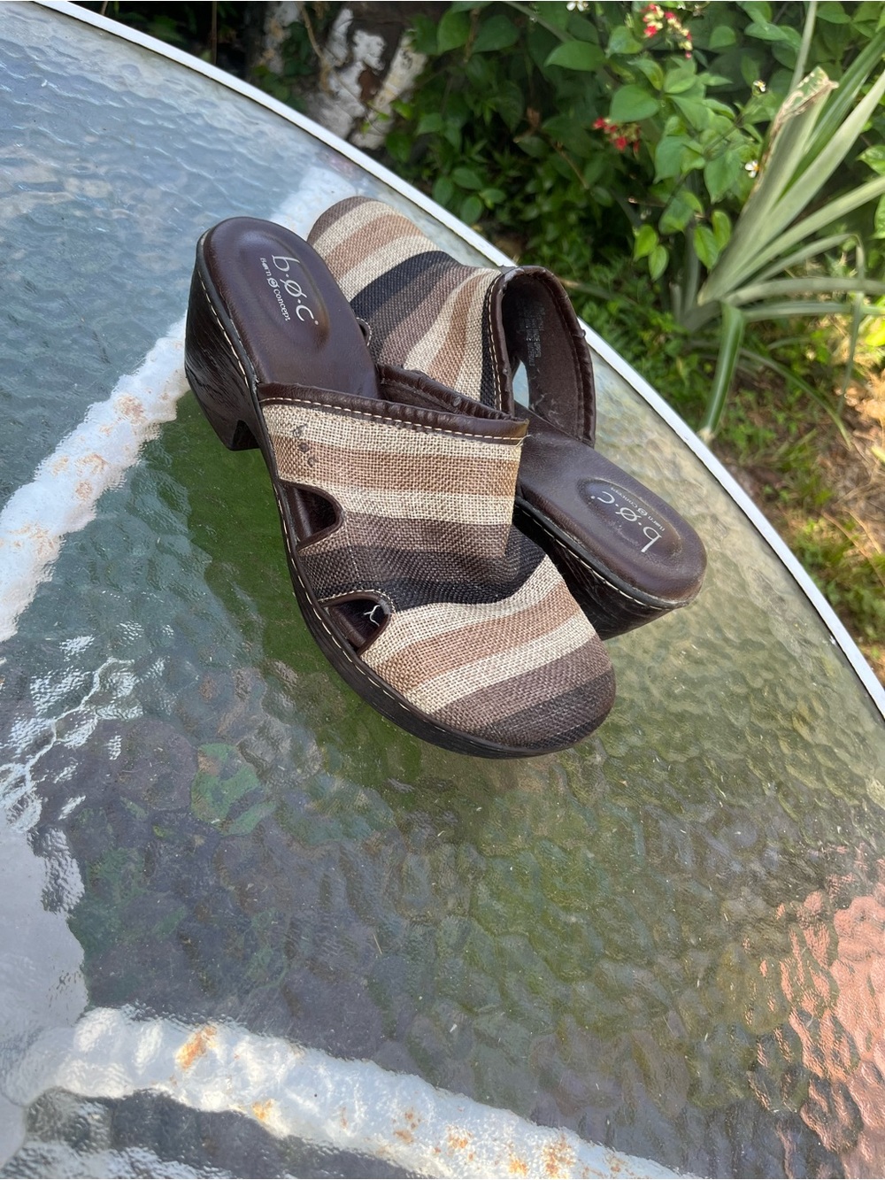 b.o.c. Striped Brown & Cream Slip-On Clog Sandals
